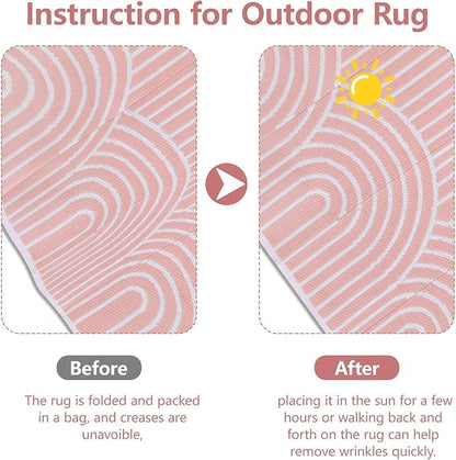 Anidaroel Patio Rugs Outdoor 6’x9’ Clearance Waterproof, Reversible Rainbow Outdoor Plastic Straw Outside Rugs, RV Outdoor Rugs for Camping, Porch, Balcony, Backyard (Pink, 6‘X9')