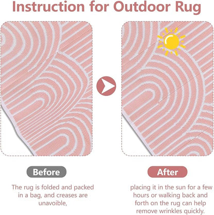 Anidaroel Rainbow Patio Rugs Outdoor 8’X10’ Waterproof, Reversible Camping Rug for Outside RV, Portable Plastic Straw Outdoor Area Rug for Backyard, Garden, Pool Deck (Pink, 8‘X10')