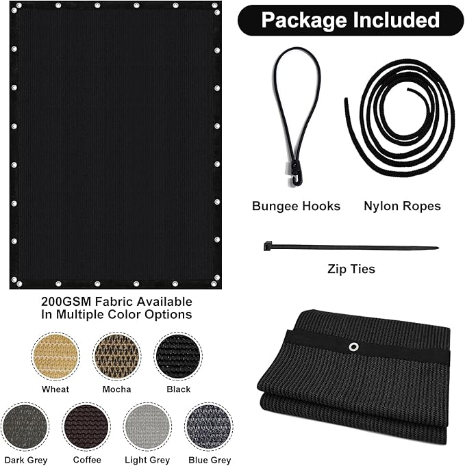 Artpuch 90% Sun Shade Cloth, 6 x 12 FT Pergola Shade Cover Canopy with Grommets, Sun Screen Fabric Tarp for Patio, Outdoor, Garden, Backyard, Black