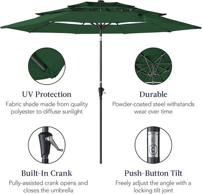Best Choice Products 10ft 3-Tier Market Patio Umbrella, Outdoor Sun Shade with Tilt, Crank Lift, 8 Ribs for Backyard, Deck, Poolside – Green