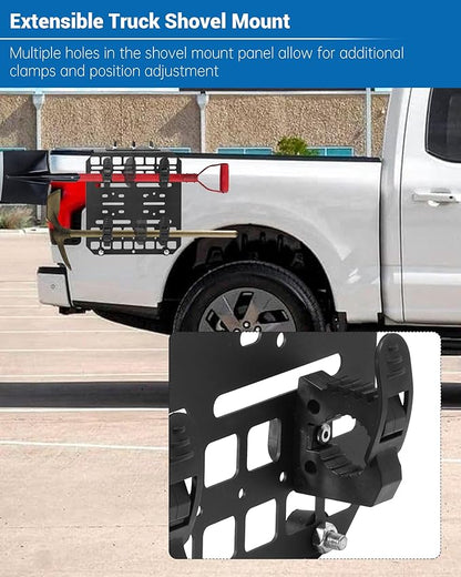 Multifunctional Shovel Holder for Truck Bed, Punch-Free Shovel & Flag Mount for Truck With 4 Rubber Quick-Release Clips (Fits Handle Diameters 1-1/7'' to 1-3/7''), Suitable for Trucks, Trailers