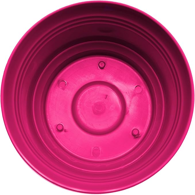 Bloem Saturn 12" Fuchsia Round Resin Planter Pot with Snap-in Saucer for Indoor and Outdoor Gardening