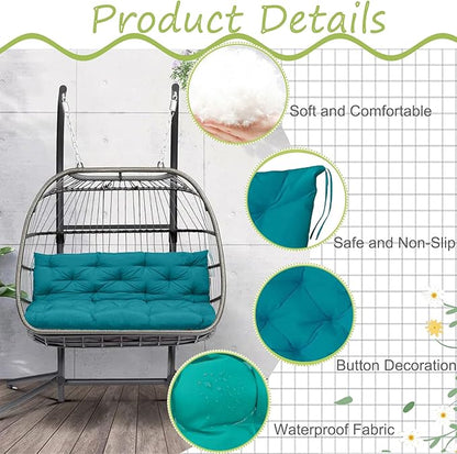 Swing Replacement Cushions with Backrest, 2 or 3 Seater Waterproof Non-Slip Overstuffed Swing Pad, Indoor/Outdoor Bench Cushion for Porch Chair Swing Garden Furniture(Lake Blue 40 * 40 in)