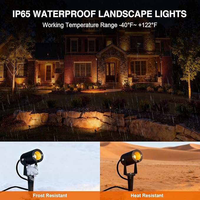 Pure Aluminum 12V Low Voltage Landscape Spotlights, 3W Outdoor Waterproof Garden Lights for Yard, Pathway, Tree Up Lighting, Warm White 3000K High CRI 95+ Heavy Duty Light Fixture, Black
