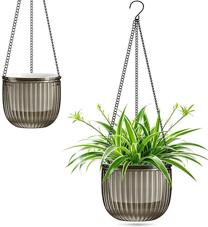 Halatool 2 Pack Hanging Planters Indoor Plant Pots, 6.5" & 8.3" Self Watering Hanging Basket Flower Pot, Translucent Plant Hanger with Drainage Holes for Garden Home Wall Decor (Starry Gray)