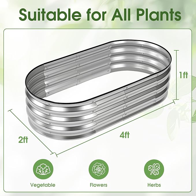 NEWBULIG Heavy-Duty Galvanized Oval Raised Garden Bed for Outdoor, Metal Planter Box with Open Base, Easy Assembly with Safe Edges for Vegetables/Flowers/Herbs