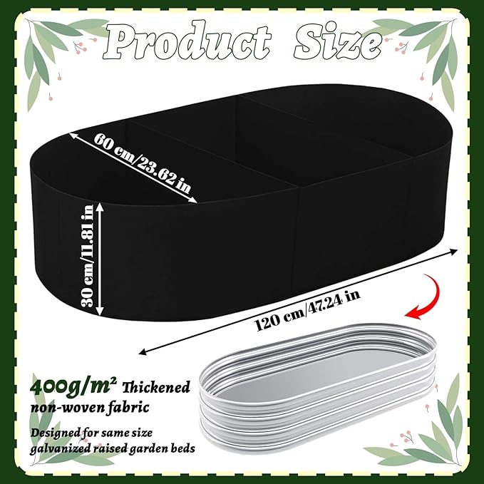 Thick 47x24x12 Inch Oval Fabric Raised Garden Bed Liner, Extra Strong Planter Liner for Wooden Metal Frames, Heavy Duty Aeration Cloth Grow Bag for Vegetables, Outdoor Patio Use