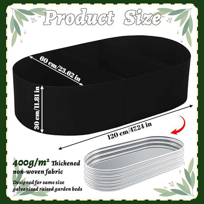 Thick 47x24x12 Inch Oval Fabric Raised Garden Bed Liner, Extra Strong Planter Liner for Wooden Metal Frames, Heavy Duty Aeration Cloth Grow Bag for Vegetables, Outdoor Patio Use