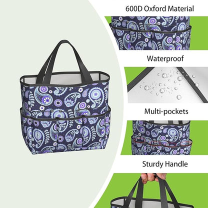 Paisley Garden Tool Bag - Waterproof Garden Tote with 8 Pockets, Large Storage Home Organizer Gardening Tool Oxford Bag for Garden Tools Kits Holder, Ideal Outdoor Gardening Gift for Women & Men