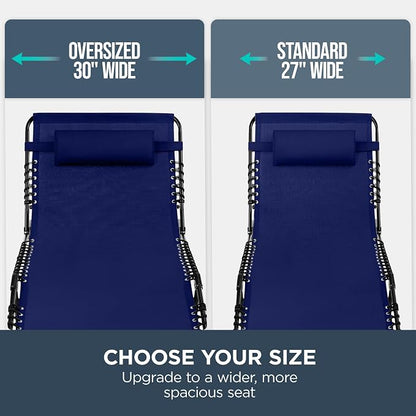 Best Choice Products Extra Wide Patio Chaise Lounge Chair, Portable Outdoor Folding Recliner for Lawn, w/ 8 Positions, Handles, 440lb Capacity - Navy