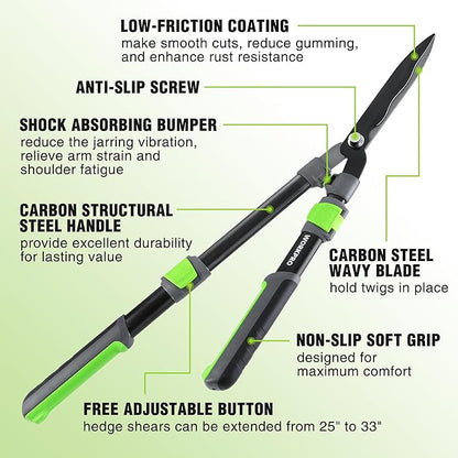 WORKPRO Extendable Hedge Shears, 25"-33" Manual Hedge Clippers, Professional Bush Cutter, Gardening Pruners Scissors, Hedge Trimmers, Shears Gardening Tools for Pruning Borders & Shrubs