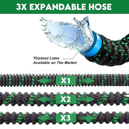50 ft Expandable Garden Hose - Kink Free Flexible Water Hose with Thumb-Controlled 10-Function Nozzle, 3/4 Solid Connectors, Durable 3750D Fabric, 4-Layer Latex Core