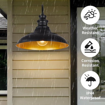 Dusk to Dawn Sensor Outdoor Barn Light with GFCI Outlet, 16 Inch Farmhouse Exterior Wall Sconce, Rustic Lighting Fixture, Industrial Wall Lantern for Garage Shed Patio, STRZ034L-W BK