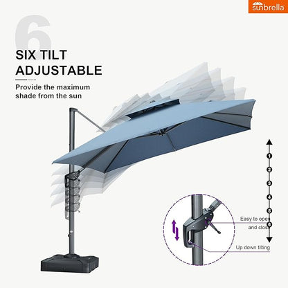 PURPLE LEAF Sunbrella Cantilever Umbrella 10FT Outdoor Double Top Large Offset Hanging 360° Rotation Heavy Duty Square Umbrella for Garden Patio Deck Pool Backyard Spectrum Denim