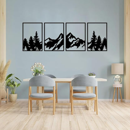 ESTART 4 Pcs Metal Mountain Wall Art, Large Mountains Wall Decor, Mountain Rivers Decorative Painting Suitable For Living Room Bedroom Office Indoor And Outdoor (Large)