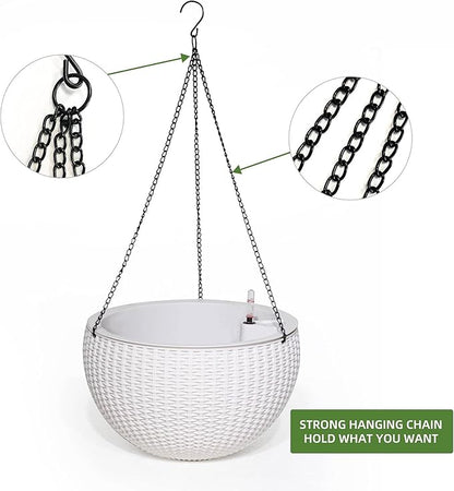 Dexceder 10.5 Inch Large Self Watering Hanging Planters Indoor Outdoor, Thickened Hanging Basket Flower Plant Pot with Water Level Indicator (White)
