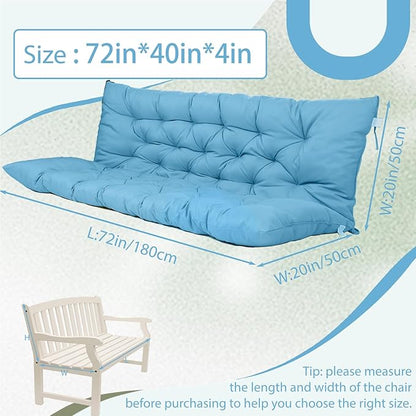 2/3 Seater Swing Replacement Cushion, Waterproof Porch Swing Cushions with Backrest, Thickened Bench Cushions for Outdoor Furniture, for Outdoor Patio Swing (Sky Blue, 71 * 40in)