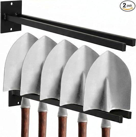 Zonon 2 Pcs Extra Long Tool Rack for Shovels Spades Rakes Brooms Shovel Holder for Truck and Shovel Rack Heavy Duty Powder Coated Steel Wall Mount Storage Organizer Garage and Shed (Black)