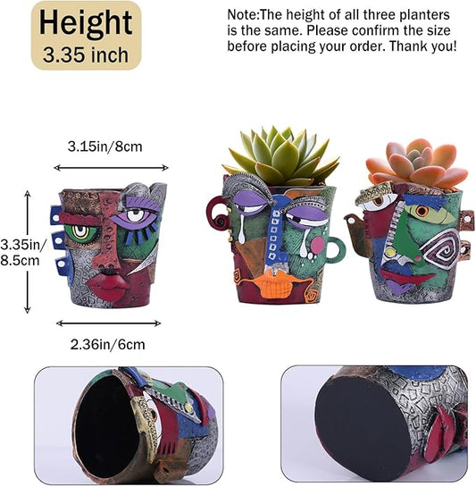 Mini Abstract Face Planter – Small Picasso-Inspired Resin Planter for Succulents, Cacti & Small Plants, Whimsical Decorative Head Planter for Indoor & Outdoor Garden
