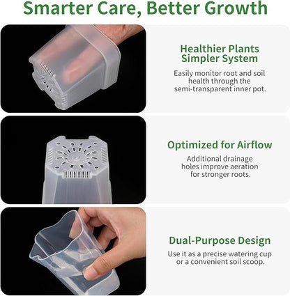 10 Pack 2.5" Self Watering Pots for Indoor Plants, Mini Clear Plastic Planters Water Level Indicator, with Drainage Holes, Cuttings, Seedlings, Herbs, African Violets