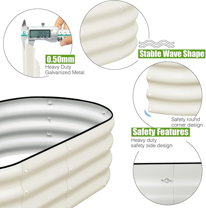 SnugNiture Galvanized Raised Garden Bed Outdoor, 4 Pcs 4x2x1ft Oval Metal Planter Box for Planting Plants Vegetables, White