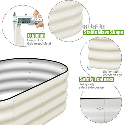 SnugNiture Galvanized Raised Garden Bed Outdoor, 4 Pcs 4x2x1ft Oval Metal Planter Box for Planting Plants Vegetables, White