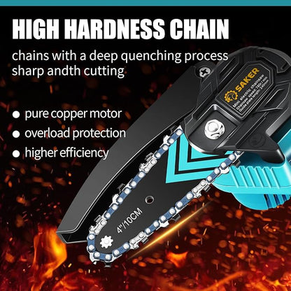 Saker Mini Chainsaw,Portable Electric Cordless Chainsaw,Battery Powered,Small Power Handheld Chain Saws Pruning Shears for Tree Branches,Gifts for Men Women(2 Batteries&3 Chains)
