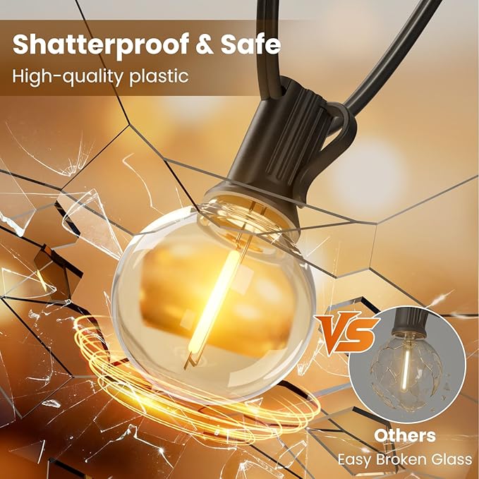 RTTY Outdoor String Lights 200ft, 2 Pack 100ft G40 Led Patio Globe Lights with 52pcs Bulbs,Shatterproof Waterproof Connectable Outside Hanging for Porch Cafe Bistro Backyard Gazebo Balcony Deck Party