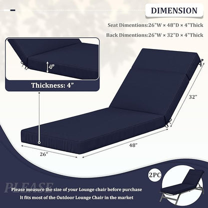 2 Pcs Chaise Lounge Cushions Outdoor, 80" L X 26" W X 4" D Lounge Chair Cushions for Outdoor Furniture, High-Density Foam Patio Chaise Cushion-Waterproof Fade-Resistant ThickPatio lounge chair cushion