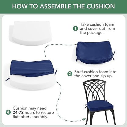 Outdoor Chair Cushions Set of 4: Waterproof & Fade Resistant Patio Furniture Cushions - 19 x 19 x 2 Inch Non Slip Round Corner Seat Cushion Pads with Removable Cover for Garden Yard Lawn, Navy Blue