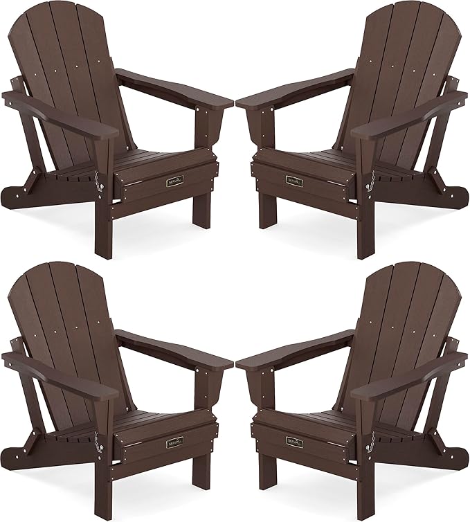 SERWALL Folding Adirondack Chair Set of 4 for Patio Garden Outdoors Fire Pit- Coffee