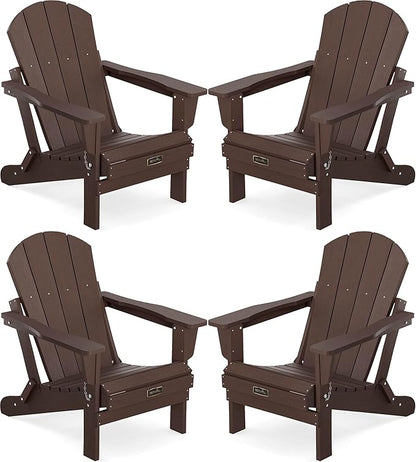 SERWALL Folding Adirondack Chair Set of 4 for Patio Garden Outdoors Fire Pit- Coffee