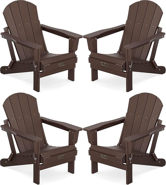 SERWALL Folding Adirondack Chair Set of 4 for Patio Garden Outdoors Fire Pit- Coffee