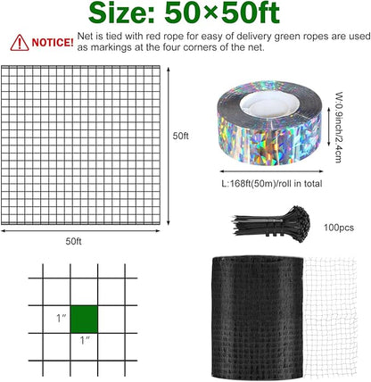 Bird Netting for Chicken Coop 50 X 50 Ft 1" Square Mesh Heavy Duty Chicken Run Netting Roof Cover Against Hawks, Eagles, Owls, UV Resistant, for Garden, Fruit Tree, Plant, Vegetable Protection