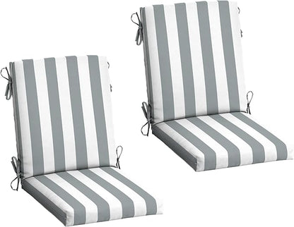Arden 2-Pack Outdoor Patio Dining Chair Cushion, 20x44, Rain-Proof Seat Pad, Fade-Resistant Outdoor Cushion Stone Grey Cabana Stripe