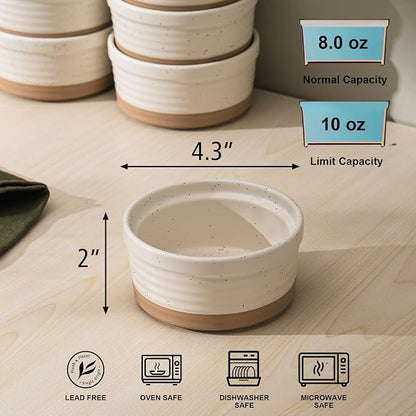 Frewinky Ceramic Ramekins 10 oz Set of 6 for Creme Brulee and Souffle Cups | 10 oz ceramic ramekins for creme brulee, souffle, pot pies and baked desserts