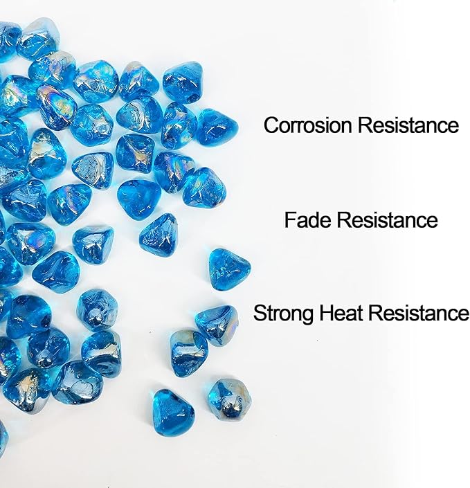 10 Pound 1/2 Inch Fire Glass Diamonds for Natural or Propane Fire Pit Fireplace and Landscaping, 10 Pounds Caribbean Blue