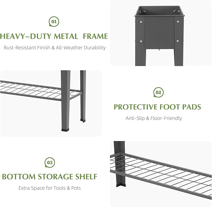 DDK Outdoor Heavy Duty Metal Raised Garden Bed with Legs (Dark Gray)