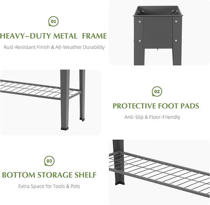 DDK Outdoor Heavy Duty Metal Raised Garden Bed with Legs (Dark Gray)