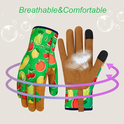 Leather Gardening Gloves for Women Thorn Proof Garden Gloves Touch Screen Working Gloves Gifts,M