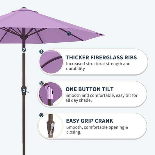 PatioKingdom 10FT Patio Umbrella with Push Button Tilt and Crank, Outdoor Market Umbrella with 8 Fiberglass Ribs, UV Protection Table Umbrella for Pool,Backyard,Garden,Deck(Taro Purple, 10FT)