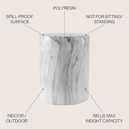 JONATHAN Y TBL1101A Troy 16" Modern Minimalist Faux Marble Column Indoor/Outdoor Indoor/Outdoor Accent Table Modern, Contemporary, Minimalist, Transitional for Living Room, Garden, Patio, Gray/White