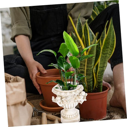Outdoor Flowerpot European Style Beige Resin Crafts for Plants Decorative Outdoor Statue Pot Ideal for Yard and Garden Decor