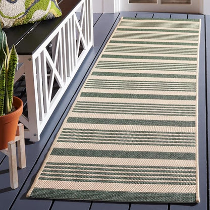 SAFAVIEH Washable Rug Outdoor Courtyard Collection - 2'3" x 10' Runner, Beige & Dark Green, Non-Shedding & Easy Cleaning, Ideal for Patio, Entryway, Mudroom, Hallway, Kitchen (CY6062-322)