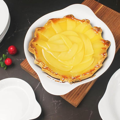 Round Au Gratin Baking Dishes, Set of 4, Porcelain Baking Dish Oven Safe Roasting Lasagna Pan, Ceramic Bakeware Ideal for Crème Brulee Casserole, Lasagna, Gratin, Broiling, Roasting, and