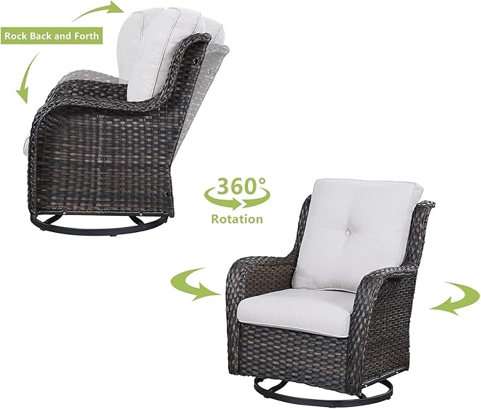 HUMMUH Patio Furniture Set 7 Pieces Wicker Outdoor Sectional Sofa with Swivel Rocker Chairs,Coffee Side Table,Outdoor Ottomans for Patio