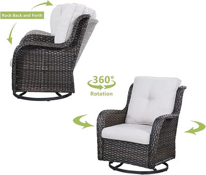 HUMMUH Patio Furniture Set 7 Pieces Wicker Outdoor Sectional Sofa with Swivel Rocker Chairs,Coffee Side Table,Outdoor Ottomans for Patio