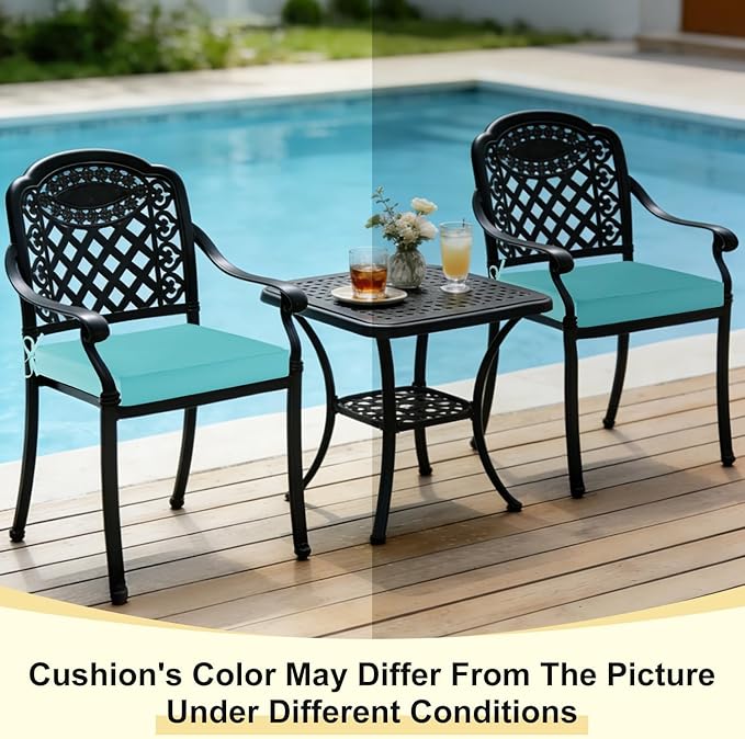 downluxe Waterproof Outdoor Chair Cushions for Patio Furniture, 24" x 24" x 4" Patio Chair Cushion with Adjustable Ties & Portable Handle, Square Outdoor Cushion with Removable Cover, Teal, 2 Pack