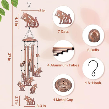 Cat Wind Chimes for Outside,Cat Gifts for Women/Men/Sympathy Gift/Memorial/Festival Birthday Gifts Metal windchimes Outdoors/Indoors,Patio,Garden Decor,Yard Decor,Porch