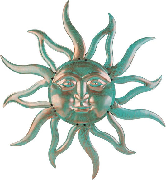 Sun Metal Wall Art Outdoor Decor - 30 Inches Rust Proof Retro Metal Wall Sculpture Statues Wall Art Hanging Decoration for Indoor Outdoor,Garden, Home, Farmhouse, Fence Balcony Patio and Bedroom